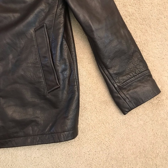 Gap Brown Leather Jacket Coat Adult Size Small Insulated Quilted Lining Mens - Picture 8 of 13